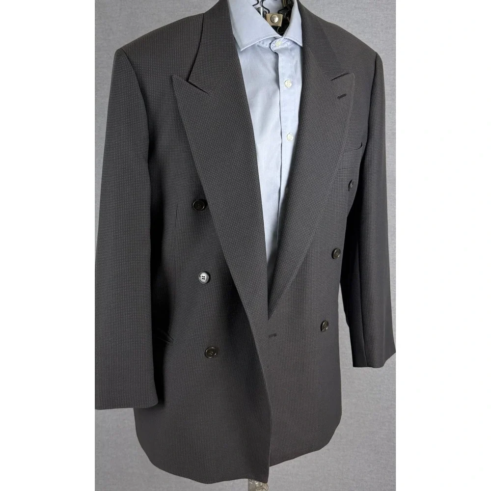 Mani by Giorgio Armani Mens 42L Double Breasted Blazer Grey Micro Check Italy